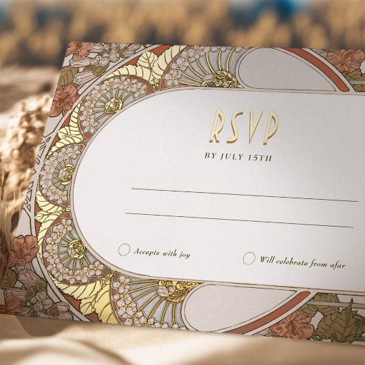 秋金ゴールドRSVP挿入ヴィンテージアールヌーボー 箔シーズンポストカード