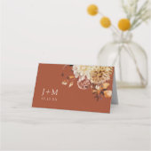 秋銅テラコッタ水の色のフローラ結婚 プレイスカード (裏面)