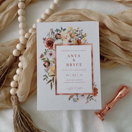 秋開花バラフォイル結婚式招待状カードA200 招待状