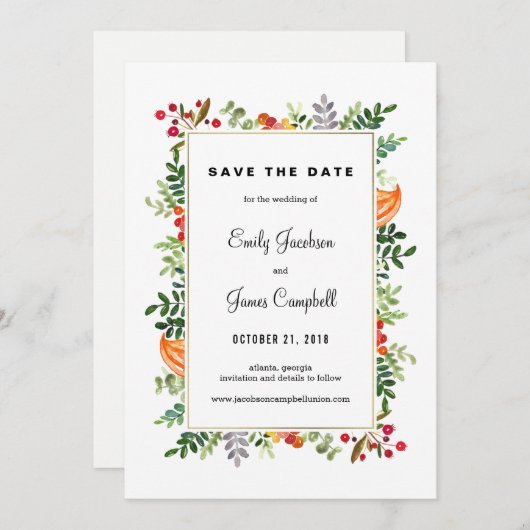 秋開花秋の結婚式が日付カードを節約 セーブザデート (正面/裏面)