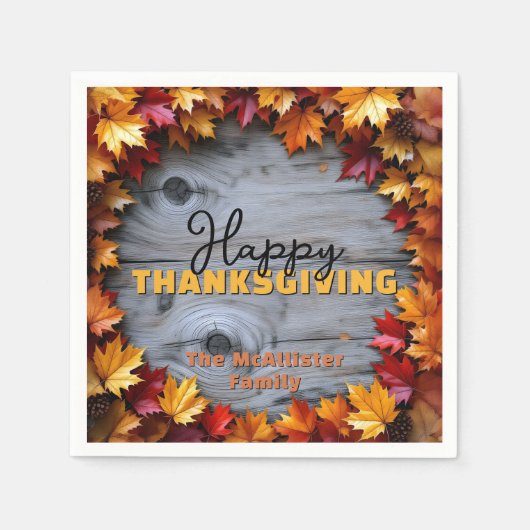 秋離れの木素朴粒の感謝祭 スタンダードカクテルナプキン (正面)