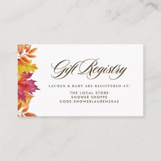 秋離れのGarland Autumn Baby Shower Registry エンクロージャーカード (正面)