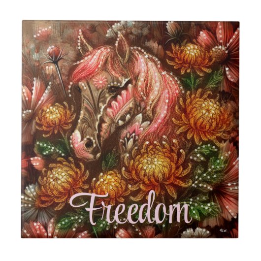 秋馬フローラ菊パーソナライズされた タイル (正面)