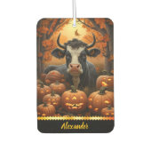 秋魅力的の光白熱［赤熱］光を放つでカボチャの間の牛 カーエアーフレッシュナー (正面)