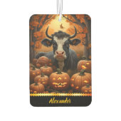 秋魅力的の光白熱［赤熱］光を放つでカボチャの間の牛 カーエアーフレッシュナー (裏面)