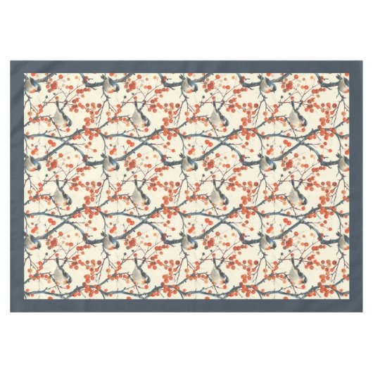 秋魅力的の花鳥付きテーブルクロス テーブルクロス (正面(横))