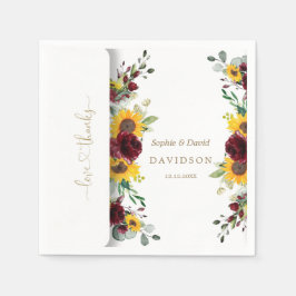 秋魅力的ブルゴーニュバラひまわり結婚の花 スタンダードカクテルナプキン