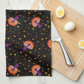 秋魔法きのこ_black キッチンタオル (四つ折り)