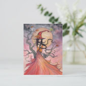 秋魔法魔女と猫ファンタジーハロウィンアート シーズンポストカード (スタンド正面)