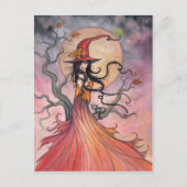 秋魔法魔女と猫ファンタジーハロウィンアート シーズンポストカード (正面)