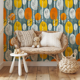 秋鮮やかの林モダン模様 壁紙