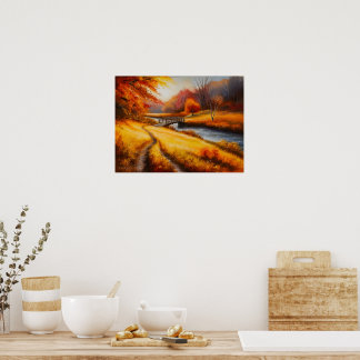 秋鮮やかの森絵を描-秋風景 ポスター