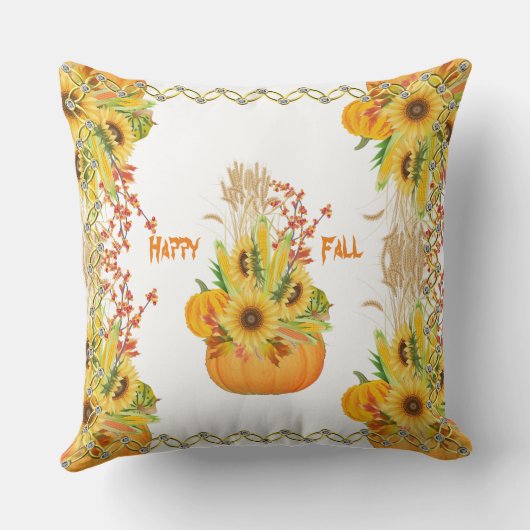 秋鮮やかカボチャ水彩ひまわり緑 クッション (裏面)