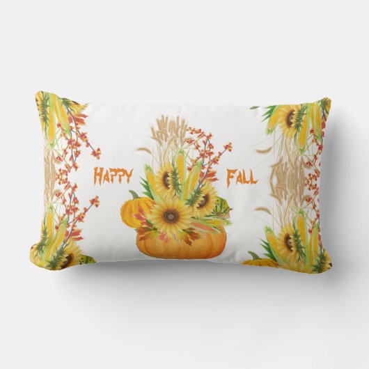 秋鮮やかカボチャ水彩ひまわり緑 ランバークッション (正面)