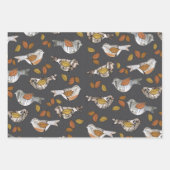 秋鳥葉樺の木包装紙平板セット ラッピングペーパーシート (正面2)