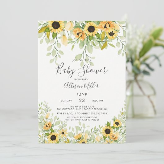 秋黄色ひまわりフローラ赤ちゃんシャワー 招待状 (スタンド正面)