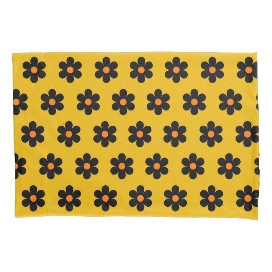 秋黒橙花模様 枕カバー (正面)