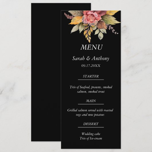 秋黒秋フローラ秋の結婚式食品 メニュー (正面/裏面)