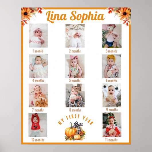 秋1年目の毎月の写真誕生日 ポスター (正面)