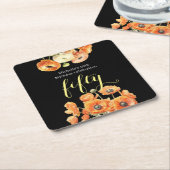 秋50日バースデーパーティーオレンジフローラ スクエアペーパーコースター (アングル)