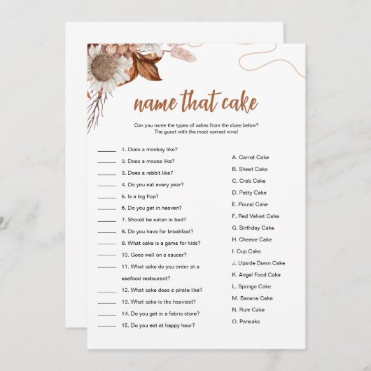 秋 | そのケーキの名前ブライダルシャワーゲーム 招待状 (正面/裏面)
