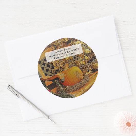 秋/カボチャ&ビタースウィートつる植物/封筒用シール ラウンドシール (封筒)