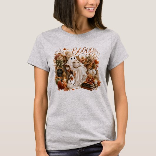 秋 ハロウィン おばけ かわいい ブー Tシャツ (正面)