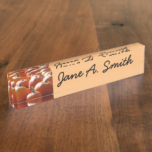 秋、ハロウィーン、感謝祭のカボチャの写真 デスクネームプレート (側面)