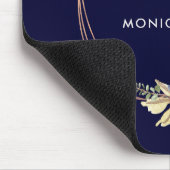 秋·バーガンディ·フローラ·バラ金ゴールド|海軍モノグラム マウスパッド (コーナー)