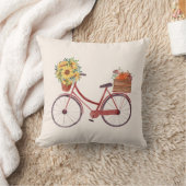秋。ヴィンテージレッドバイクウィズパンプキンス&サンフラワーズ  クッション (ブランケット)