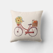 秋。ヴィンテージレッドバイクウィズパンプキンス&サンフラワーズ  クッション (裏面)