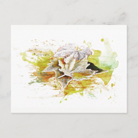 秋、冬。葉、霜、 水彩画 ポストカード (正面)