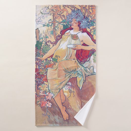 秋(四季)、アルフォンスミュシャ バスタオル (バスタオル)