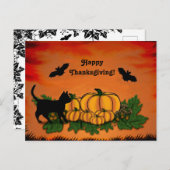 秋、幸せな感謝祭とこうもりと黒猫 ポストカード (正面/裏面)