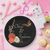 秋（昆虫）オオカバマダラ、モナークバタフライフローラブラック結婚ズ ペーパープレート (パーティー)