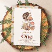 秋/秋のキノコのハリネズミの最初の誕生日 招待状