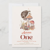 秋/秋のキノコのハリネズミの最初の誕生日 招待状 (正面)