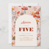秋/秋のキノコ&ワイルドフラワーピンク誕生日 招待状 (正面)