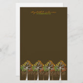 秋/秋の木が茶色のノートカード文房具に 便箋 (正面/裏面)