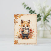 秋/秋の水彩キツネ- ポストカード (スタンド正面)