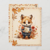 秋/秋の水彩キツネ- ポストカード (正面/裏面)