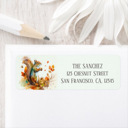 秋/秋の水色リス差出人住所 ラベル (インサイチュ)