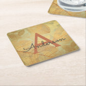秋 – 秋ファミリーモノグラム離れ スクエアペーパーコースター (アングル)