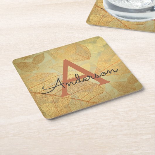 秋 – 秋ファミリーモノグラム離れ スクエアペーパーコースター (アングル)