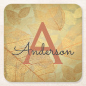 秋 – 秋ファミリーモノグラム離れ スクエアペーパーコースター (正面)