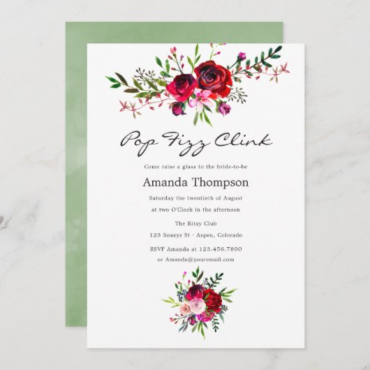 秋 – 秋フローラポップ・アートのフィズクレンクブライダルシャワー 招待状 (正面/裏面)