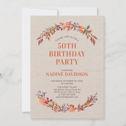 秋/秋フローラ50th Birthday Party Invitation 招待状 (正面)