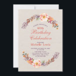 秋/秋フローラ60th Birthday Partyへの招待 招待状<br><div class="desc">この秋のフローラの誕生日の招待デザインは、バーラップの背景を持つ美しい秋の葉のリースを備えている。すべてのカスタマイズ文字が可能。私のショップBaraBomDesignで利用可能なもっと一致するアイテム。</div>