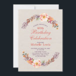 秋/秋フローラ60th Birthday Partyへの招待 招待状<br><div class="desc">この秋のフローラの誕生日の招待デザインは、バーラップの背景を持つ美しい秋の葉のリースを備えている。すべてのカスタマイズ文字が可能。私のショップBaraBomDesignで利用可能なもっと一致するアイテム。</div>