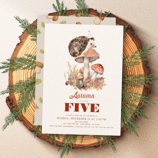 秋/秋マッシュルームヘッジホッグ子供の誕生日 招待状